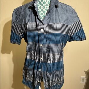 Men's Striped Blue and Gray Shirt